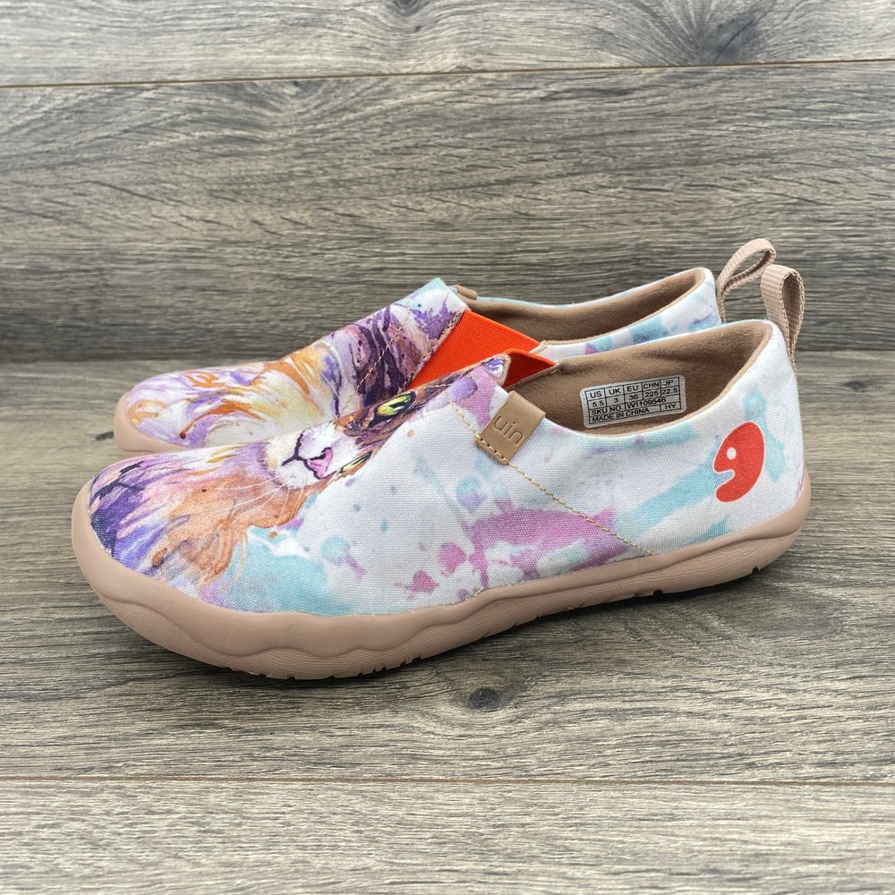 UIN Women's Slip On‎ Shoes Cat Print Canvas Loafers Size 5.5 EU 36